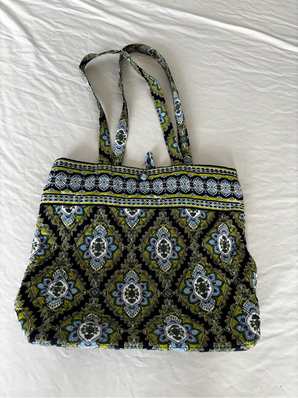 Vera Bradley Retired Cambridge Quilted Patterned Tote Bag in Green & Blue